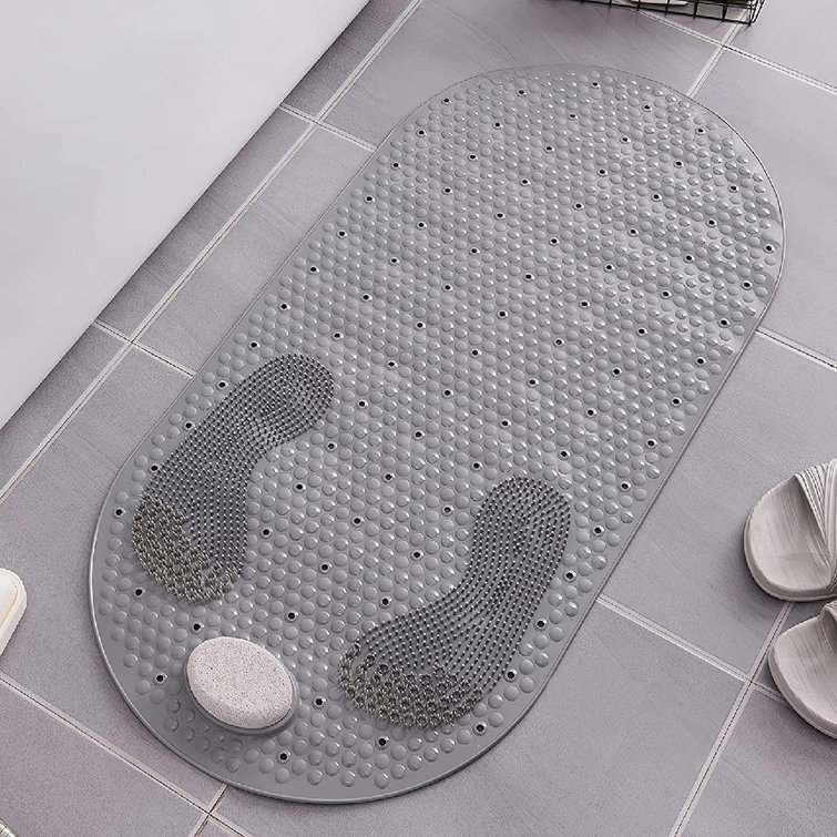 prettygero Shower Foot Scrubber Mat With Natural Pumice Stone, Oval